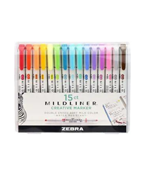 Paquete de 15 resaltadores de doble punta Zebra Pen Mildliner