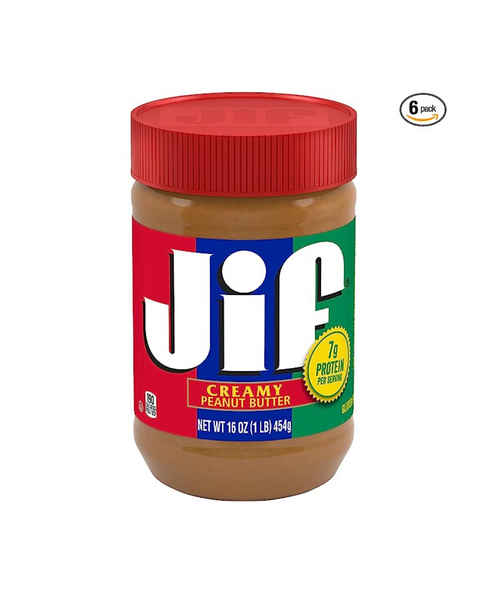 6 Jars Of 16oz Jif Creamy Peanut Butter