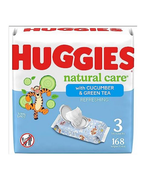 Huggies Natural Care Refreshing Baby Wipes, Hypoallergenic, Scented (3 Flip-Top Packs, 168 Wipes Total)