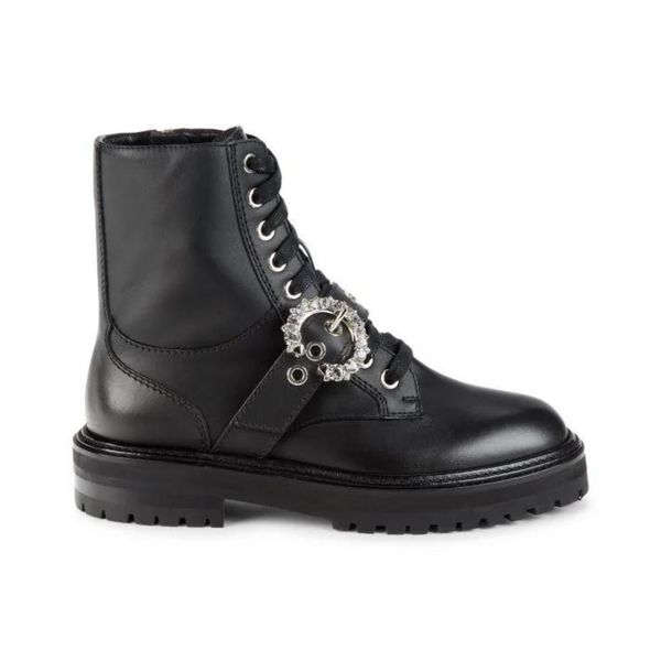 JIMMY CHOO Black Cora Flat Combat boots