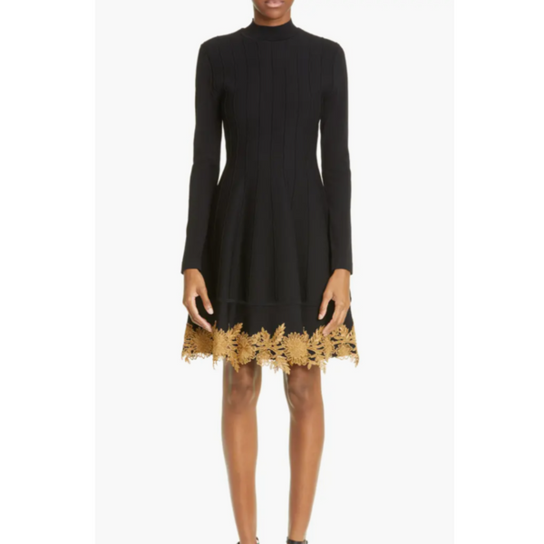 Lela Rose Guipure Lace Appliqué Fit & Flare Sweater Dress