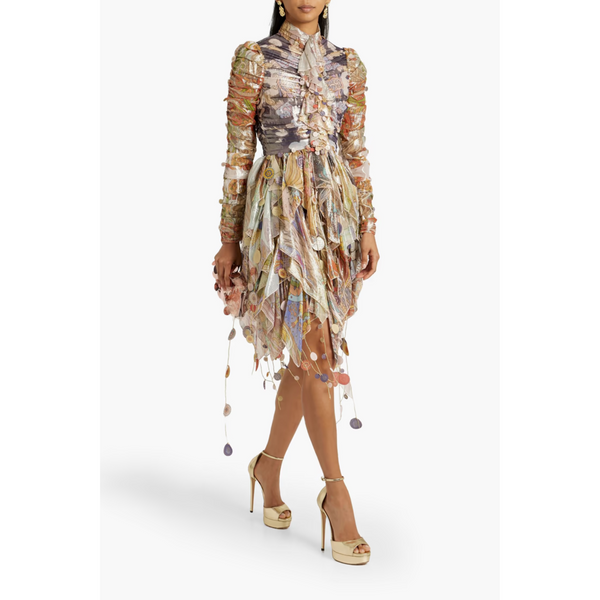 Zimmermann Embellished Metallic Printed Chiffon Dress