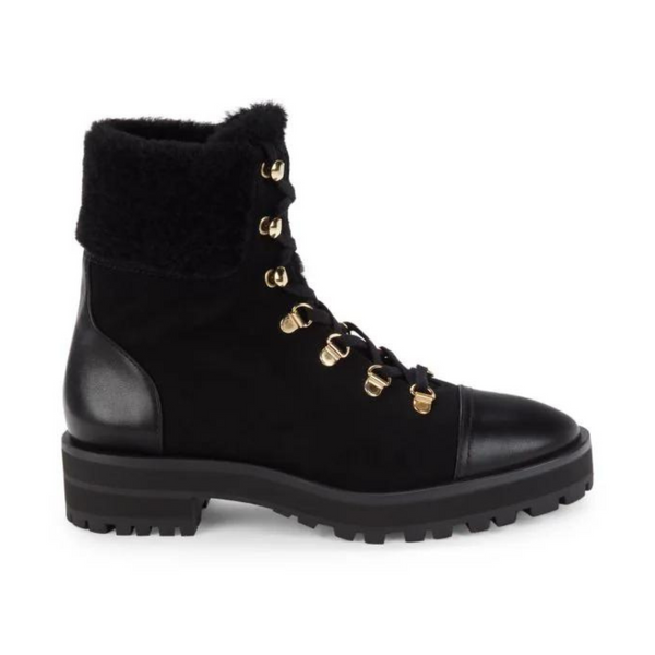 Stuart Weitzman Alpine Leather & Suede Shearling Combat Boots