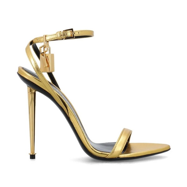 Tom Ford 105 Metallic Leather Point-Toe Ankle-Strap Sandals