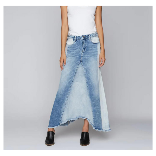 Wash Lab Selma Pieced Denim Maxi Skirt