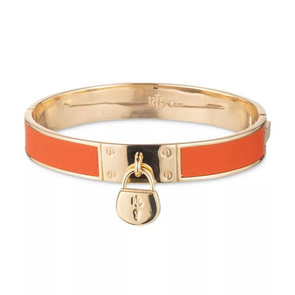 LAUREN RALPH LAUREN Gold-Tone Leather Padlock Bangle Bracelet