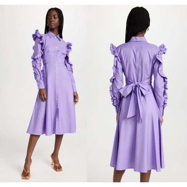 Prabal Gurung Ruffle Sleeve Corset Detail Shirtdress