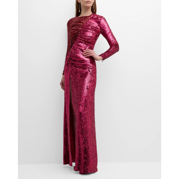 Ilkyaz Ozel Iman Ruched Two-Tone Sequin Gown