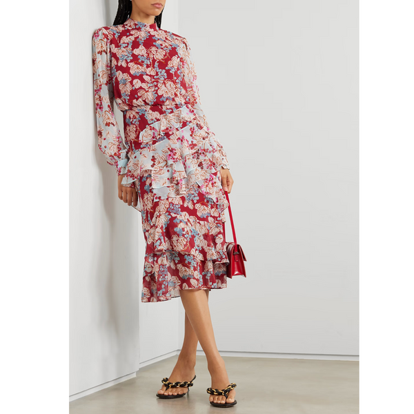 Saloni Isa Tiered Ruffled Silk-Chiffon Midi Dress