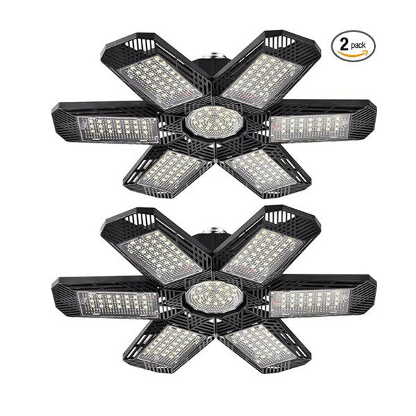 Paquete de 2 luces de garaje LED deformables de 120 W 6500 K con 6 paneles ajustables