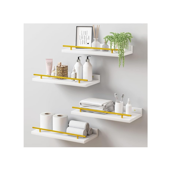 Set of 4 Floating Shelves, Bathroom Gold Decor