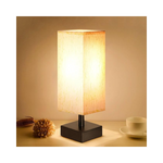 Bedside Square Flaxen Fabric Shade Table Lamp with Black Wood Base