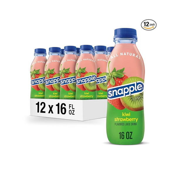 12 Bottles Of 16oz Snapple Kiwi Strawberry, Peach Tea, Or Zero Sugar Peach Tea