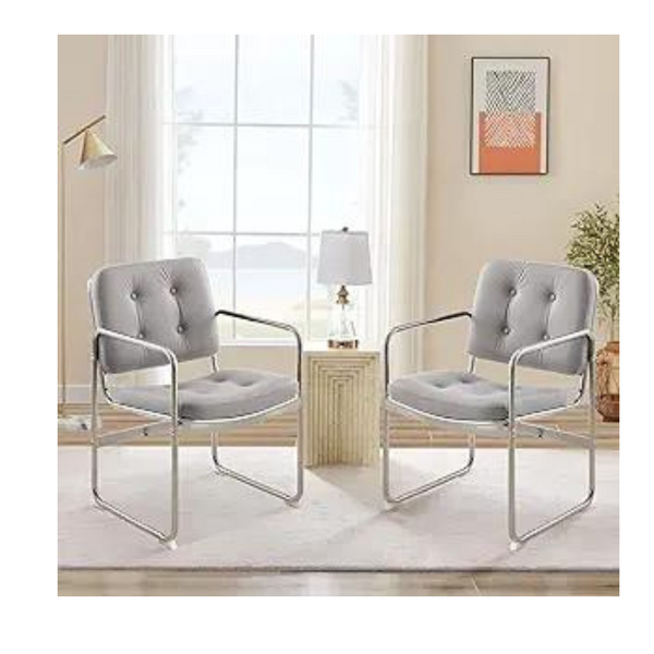 2-Count Button Tufted PU Leather Upholstered Modern Dining Chairs (Grey)