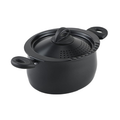 Bialetti Oval Aluminum 5.5 Quart Pasta Pot with Strainer Lid, Nonstick,  Black