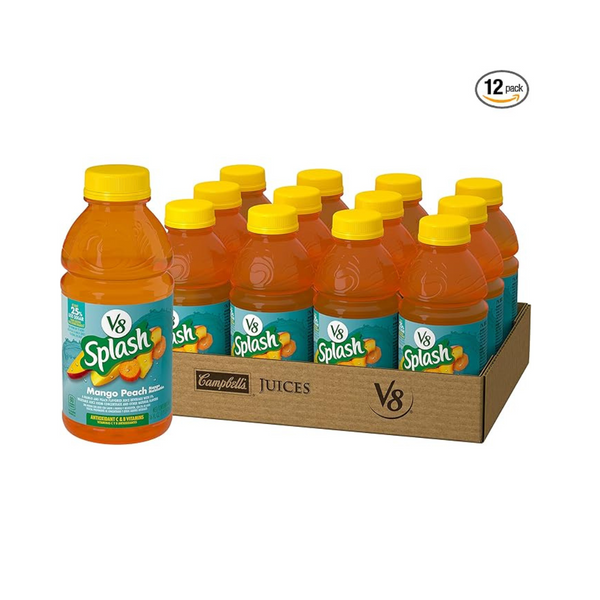 Paquete de 12 bebidas de jugo con sabor V8 Splash, mango y melocotón, 16 oz