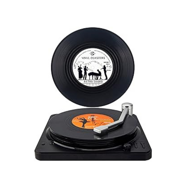 Valdivia Retro Vinyl 6-Piece Coaster Set w/ "Record Player"