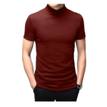 Camisetas de manga corta con cuello alto simulado a la moda para hombre