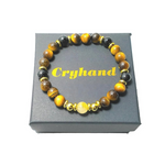 Cryhand Tigers Eye Wealth Attract Protection Pulsera hecha a mano con cuentas