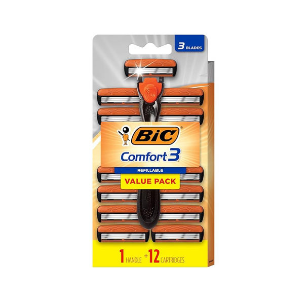 Bic Comfort 3 Hybrid Men's Disposable Razor with 12 Cartridges