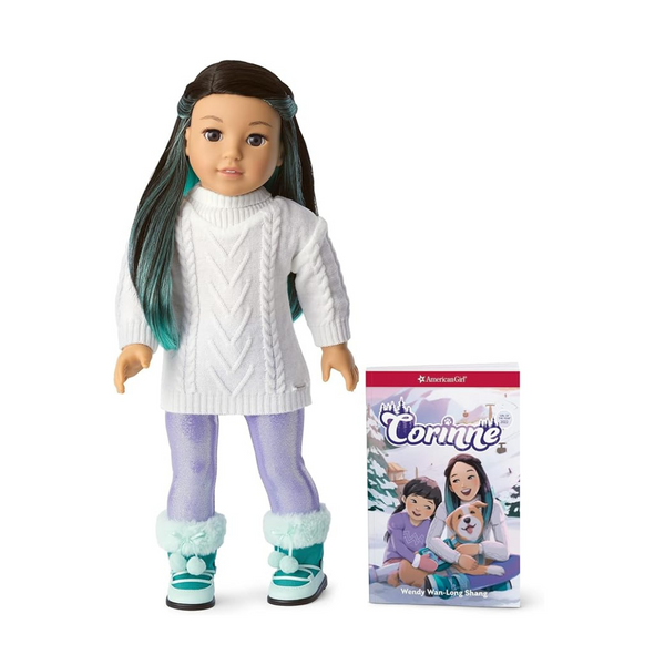 American Girl Corinne Tan Chica del año 2022 Muñeca de 18 pulgadas y libro con suéter, calzas y botas