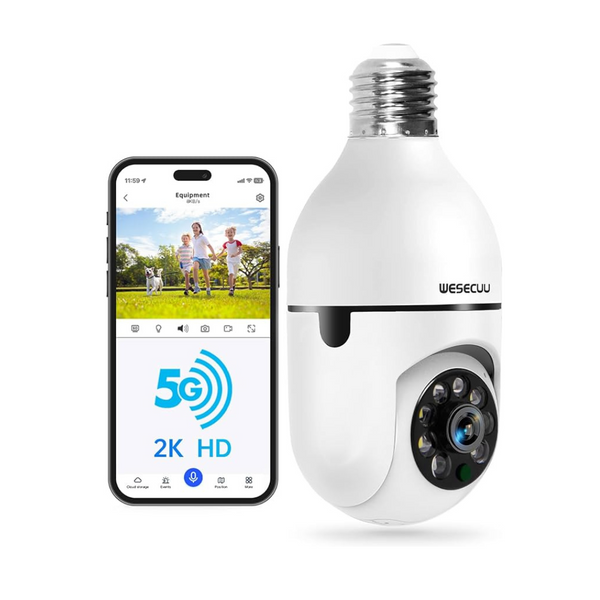 Wesecu 5G& 2.4GHz WiFi 2K Wireless Light Bulb Security Camera – PzDeals