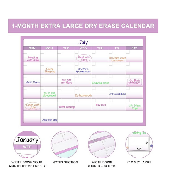 MaaIbok Laminated Large Dry Erasable & Reusable Calendar (40" x 28")