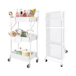 Amatic 3-Tier Foldable Metal Rolling Cart with Wheels