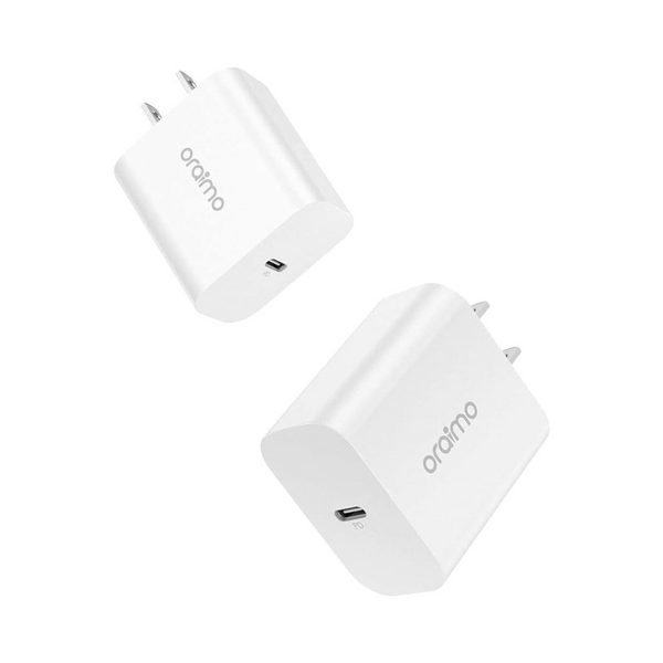 Paquete de 2 bloques adaptadores de cargador de pared rápido USB-C PD de 20 W Oraimo