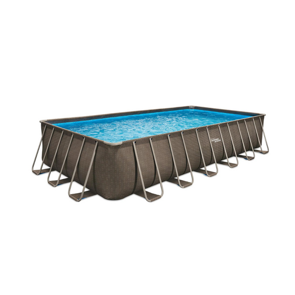 Summer Waves 24 ft Dark Double Rattan Print Elite Rectangular Frame Pool