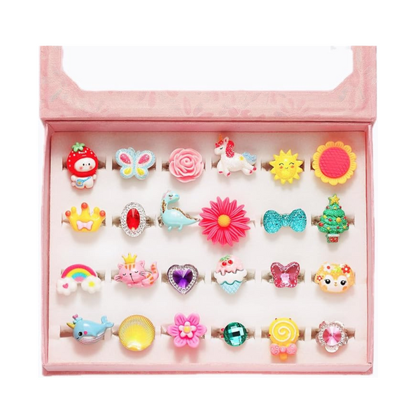 PinkSheep Little Girl Jewel Rings in Box (24 Lovely Ring)