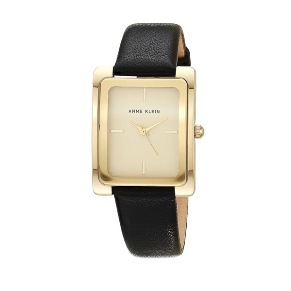 Reloj para mujer con correa de cuero negro Anne Klein