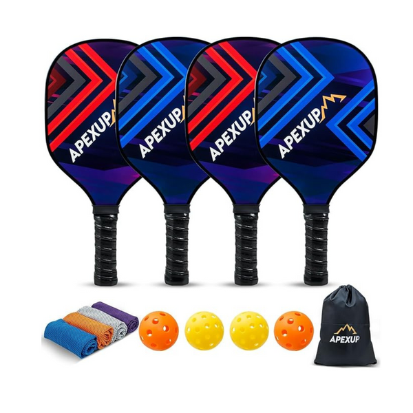 Apexup Wood Pickleball Paddle Set w/ 4 Pickleball Paddle,4 Balls & Carry bags