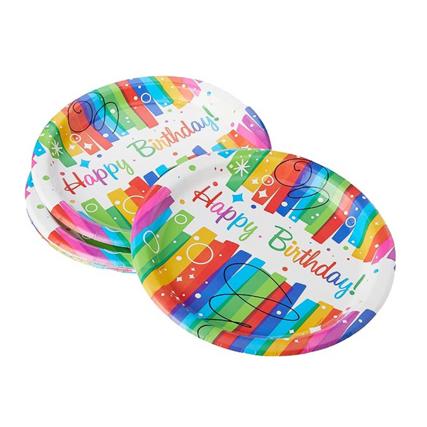 8-Count 9" Multicolor Rainbow Ribbons Dinner Paper Plates