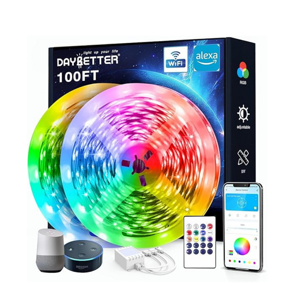 100ft Color Changing Smart LED Strip Lights with Music Sync and APP