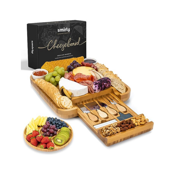 Juego de cuchillos y tabla grande para quesos de bambú Smirly Premium Charcuterie