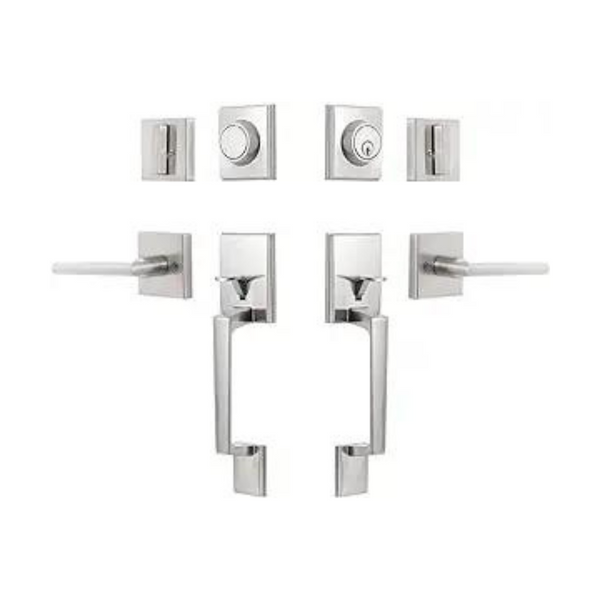 Gua Oyh Satin Nickel Double Front Door Handle Set with Handle