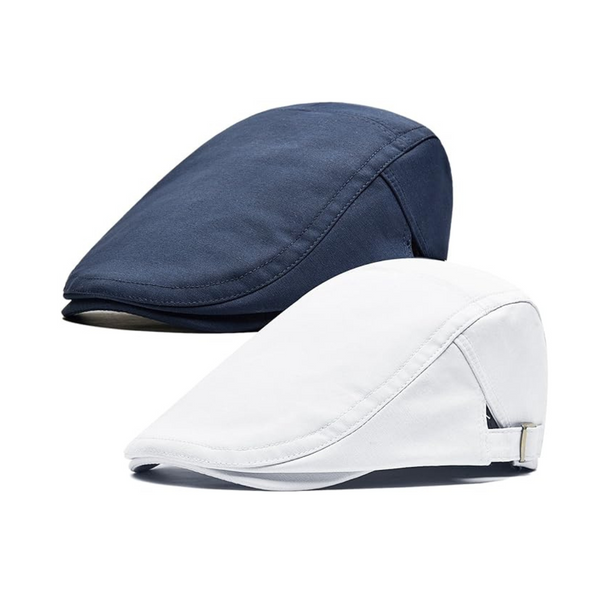 Paquete de 2 gorras estilo vendedor de periódicos transpirables y ajustables Qossi para hombre (azul marino/blanco)