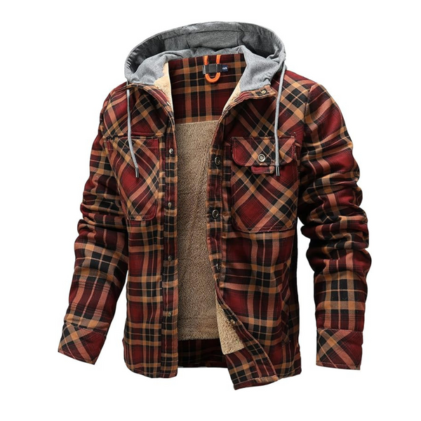 Hypestfit Chaqueta tipo camisa de franela con forro de sherpa a cuadros de pana para hombre