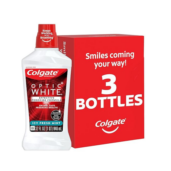 3 botellas de enjuague bucal blanqueador Colgate Optic White