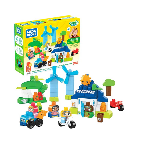 MEGA BLOKS Fisher-Price Bloques de construcción para niños pequeños, casa ecológica Green Town Build &amp; Learn con 88 piezas