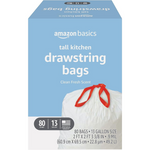 Amazon Basics - Bolsas de basura altas con cordón para cocina, 80 unidades, 13 galones