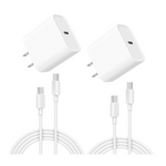 Paquete de 2 bloques de cargador de pared rápido USB-C de 20 W con paquete de 2 cables USB-C a C de 6 pies