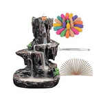 Waterfall Monk Incense Burner Mountain Tower with 120 Backflow Incense Cones + 30 Incense Sticks