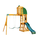 KidKraft Hawk Tower Wooden Swing Set with Slide and 2 Swings