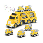 Old Construction Transport Truck with 4 Pack Small Pull Back Construction Vehicle Toy