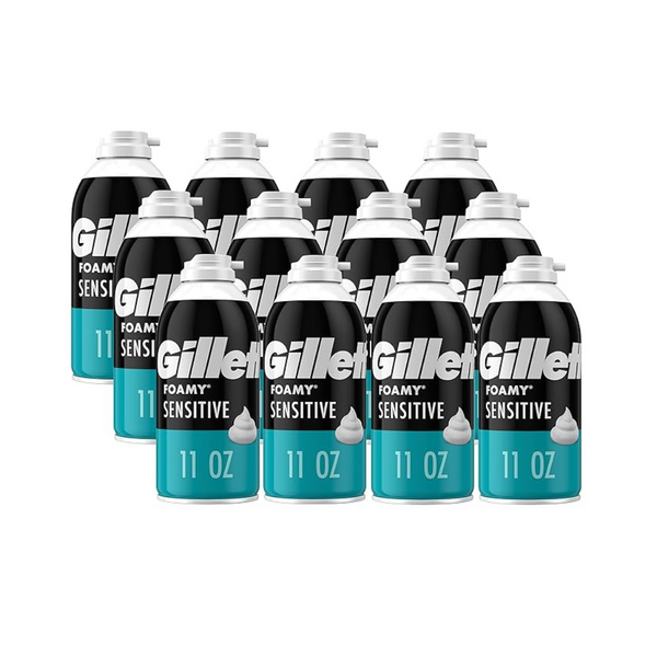 Paquete de 12 cremas de afeitar espumosas para pieles sensibles Gillette (latas de 11 oz)