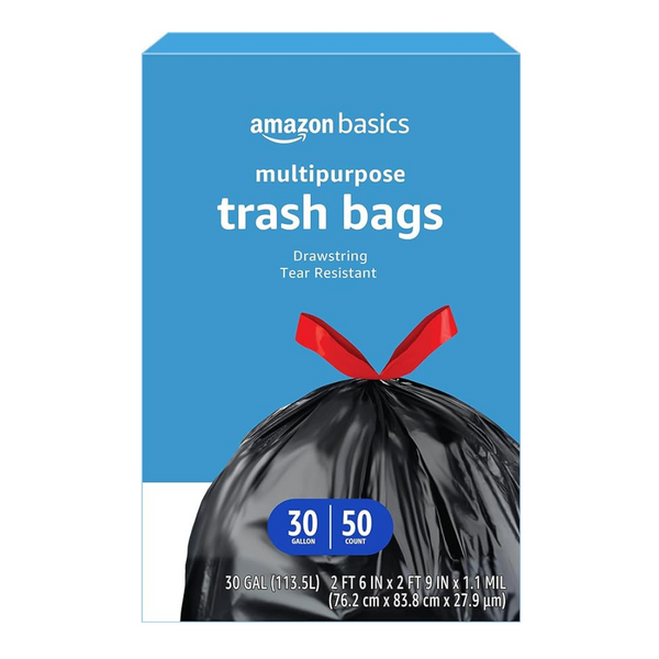 Bolsas de basura multiusos con cordón de 30 galones Amazon Basics, 50 unidades