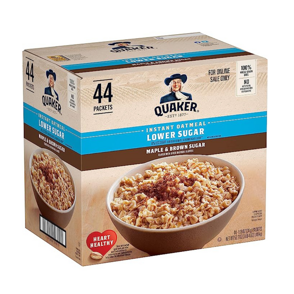 Quaker Instant Oatmeal Lower Sugar , Maple & Brown Sugar, Pack of 44