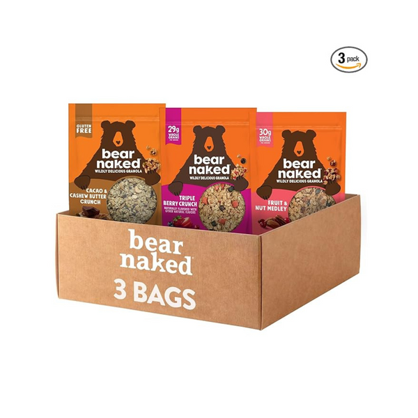 Paquete de 3 bocadillos de desayuno de cereales de granola desnudos de oso (36 oz, paquete variado)